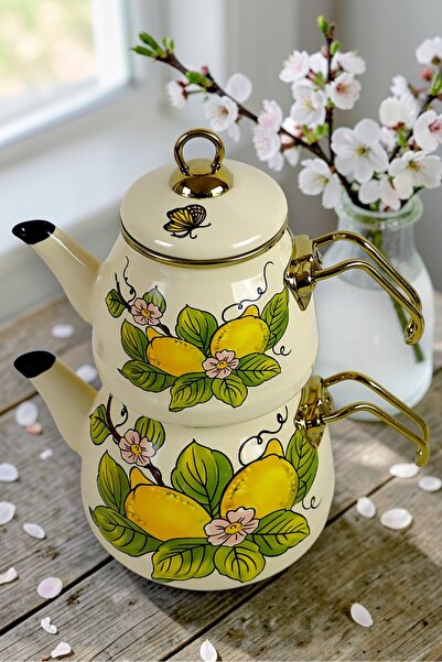 İnci Emaye Limon Desen Çaydanlık