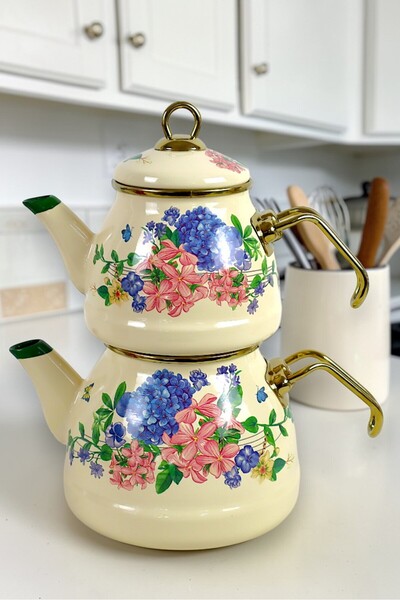 İnci Emaye Yasemin Pattern Teapot