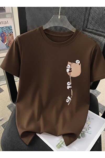 Oksit Cute Panda Graphic Drawstring Pocket Detailed Short Sleeve Oversize Uni...