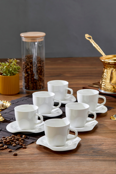 Cooker Safir 90 ml 6 Kişilik Porselen Kahve Fincan Takımı CKR3914