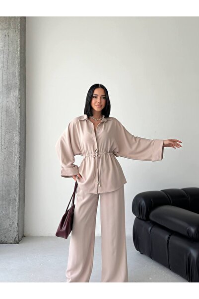 ebru akten butik Women's Lace-Up Waist Top and Bottom Set