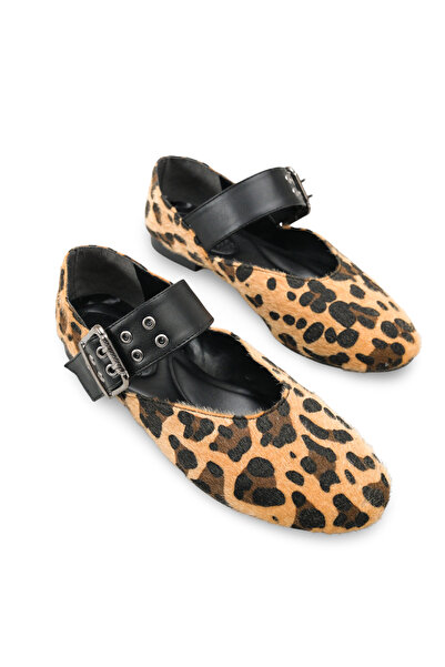 Riccon Дамски плоски обувки 001204 Черно леопардово кожа