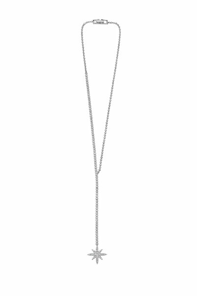 Trend Alaçatı Stili Women's Silver Combined Zircon Stone Y Model Waterway Nec...