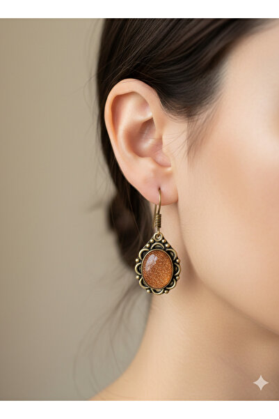 by evrenmusti Handmade Natural Stone Brass Earrings