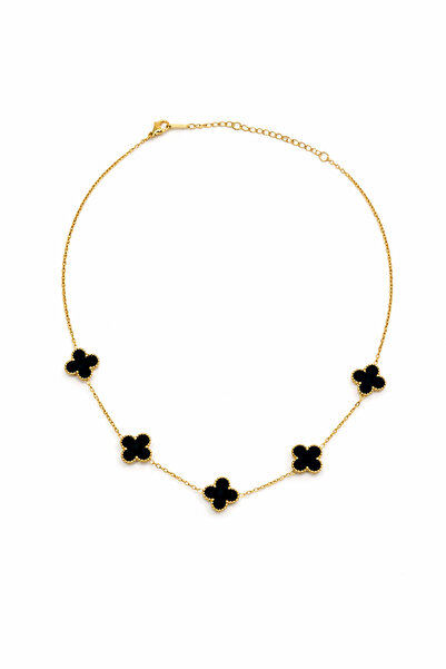 Trend Alaçatı Stili قلادة نسائية من الذهب الصلب بسلسلة على شكل نبات البرسيم ا...