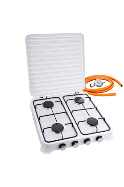 OEM Aragaz de camping cu 4 arzătoare, alimentat cu sticlă, alb, portabil, cu ...