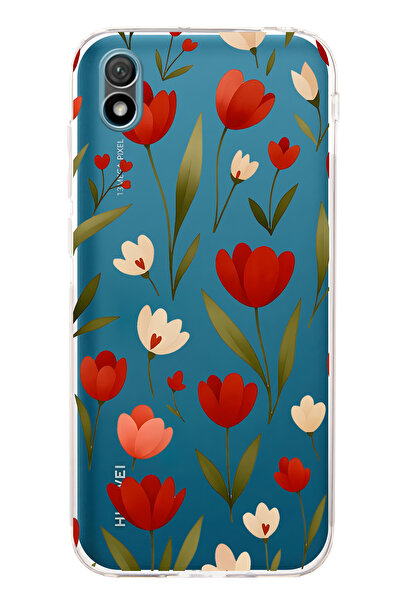 FLAMENKO حافظة هاتف شفافة متوافقة مع هاتف هواوي Y5 2019 بنمط زهرة التوليب الح...