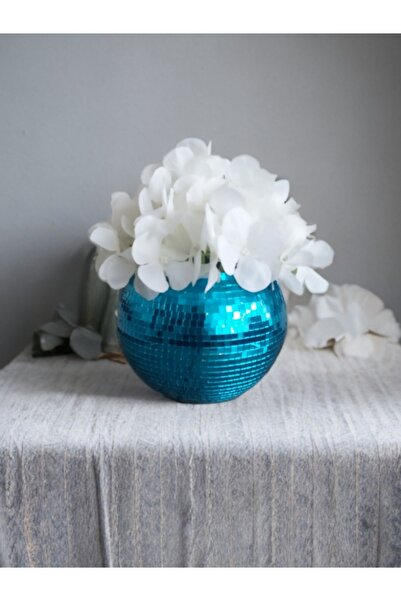 IŞILTI HOME DESIGN Mirror Round Glass Vase Blue