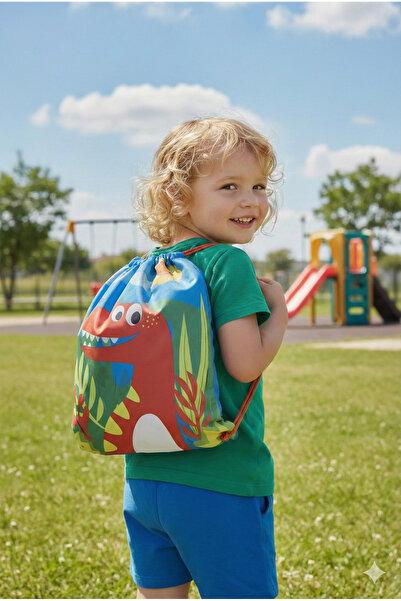 VaVbaby Cute Dinosaur Patterned Children's Drawstring Backpack - Sea and Beac...