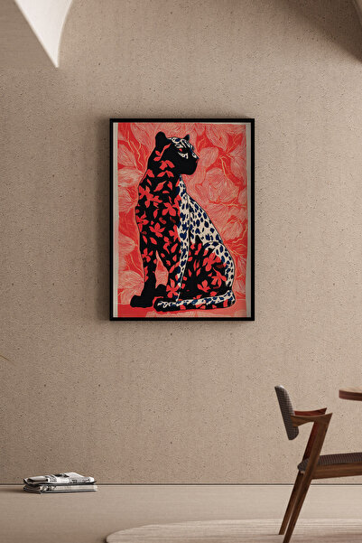 Artiera Mercan Koral Χειροποίητη Ζωγραφική με Λεοπάρδαλη και Λουλούδια - Διακ...