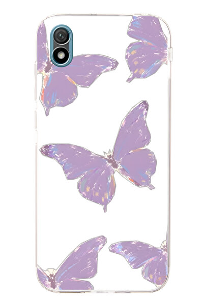 FLAMENKO حافظة هاتف شفافة بنمط الفراشة الأرجوانية متوافقة مع هاتف هواوي Y5 2019