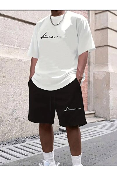 ELAN WEAR - Men's Printed Cotton T-Shirt and Shorts 2-Piece Set Oversize - Fi...