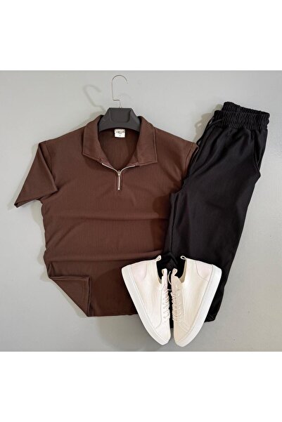 WENMİNG Men's Ribbed Ottoman Fabric T-Shirt Pants Summer Top and Bottom Combi...