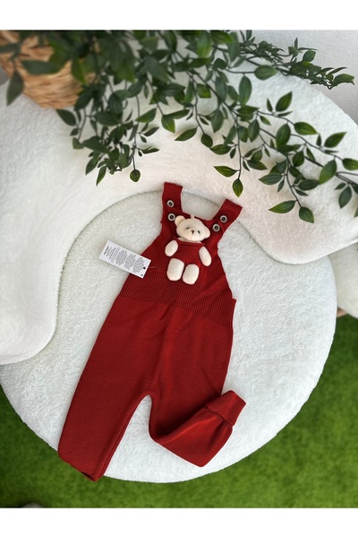 Mamamete Ayıcıklı Düğmeli Bebek Çocuk Triko Salopet