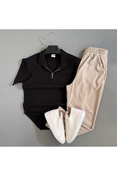 WENMİNG Men's Ribbed Ottoman Fabric T-Shirt Pants Summer Top and Bottom Combi...