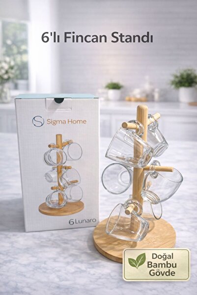 Lunaro Set of 6 Glass Cups with Wooden Stand