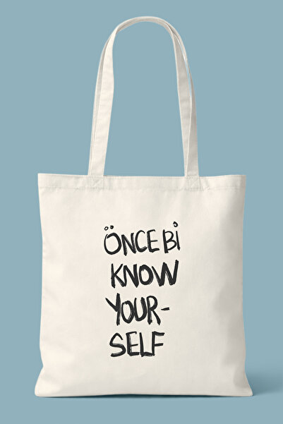 Hayali Şeyler Önce Bi Know Yourself Printed Tote Bag - Daily Shoulder Bag