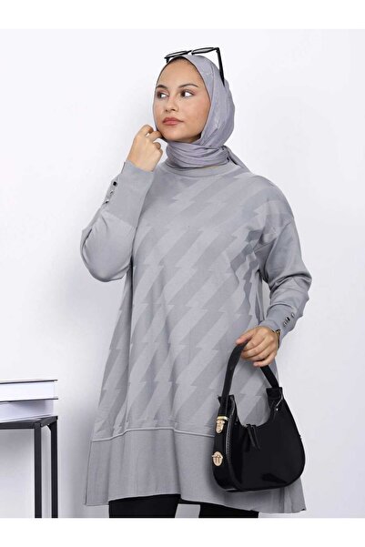 MEİLİN Gray Cold Yarn Knitwear Tunic with Cufflinks