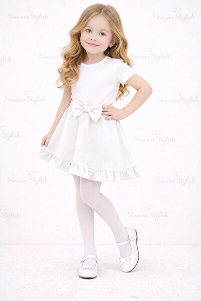 Nacar Kız Çocuk 23 Nisan 29 Ekim Fırfırlı Fiyonk Detaylı Beli Lastikli Kloş E...