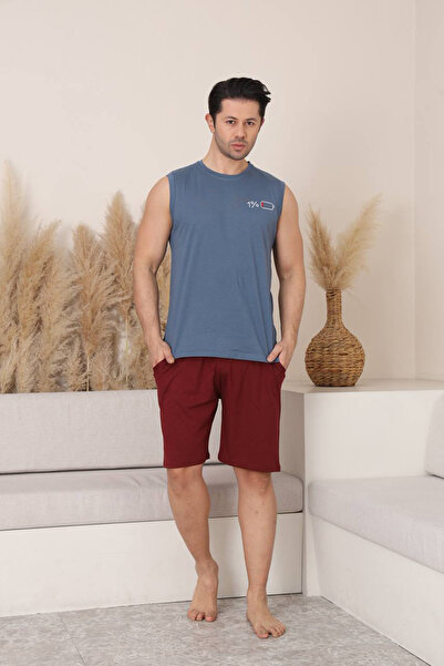 SEBOTEKS 100% Cotton Sleeveless Pocketed Men's Shorts Pajama Set 2011