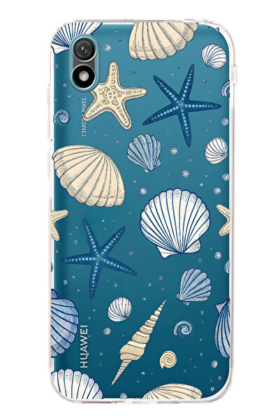 FLAMENKO حافظة هاتف شفافة متوافقة مع هاتف هواوي Y5 2019 بنمط صدفة البحر والنجمة