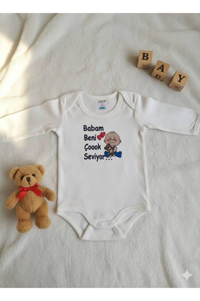 AYDEDE KİDS Long Sleeve Baby Bodysuit with Mom & Dad Written on It – Printed Cotton Bodysuit (Price Is for One Piece)