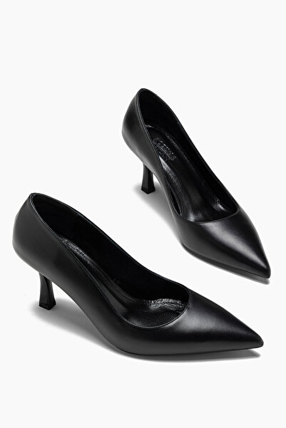 ALEYNA CEYLAN Romma Hakiki Deri Siyah Kadın Klasik Topuklu Ayakkabı Stiletto