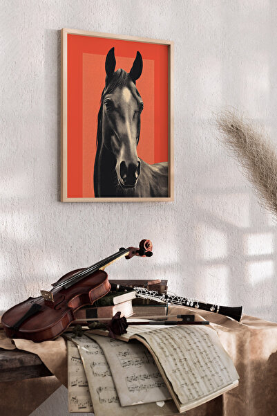 Artiera Εικόνα αλόγου με κοραλλιογενές φόντο, μοντέρνο διακοσμητικό σαλόνι γρ...