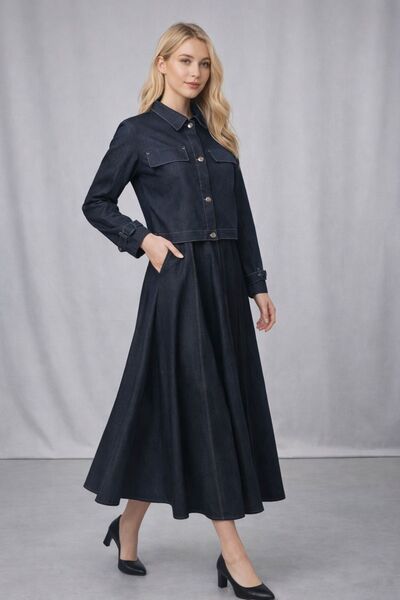 hiramir Kadın İnce Denim Dokulu Ceketli Elbise Takım YZ2518