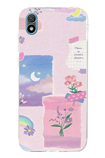 FLAMENKO حافظة هاتف شفافة متوافقة مع هاتف هواوي Y5 2019 بنمط زهور الباستيل وق...