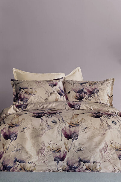 İssimo Home طقم غطاء لحاف مزدوج من القطن الساتان الرقمي Viola 210 TC (83 خيطًا)