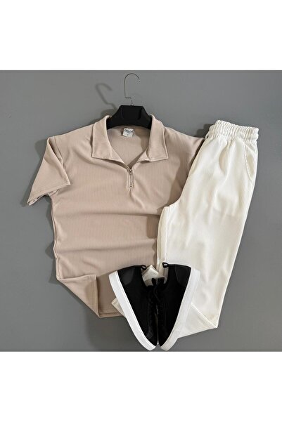 WENMİNG Men's Ribbed Ottoman Fabric T-Shirt Pants Summer Top and Bottom Combi...