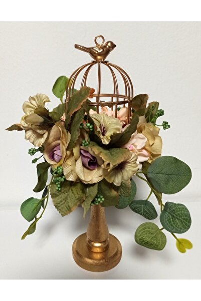 Pasiunea Florilor Sfeșnic Lemn Cu Colivie și Boboci Sidefați