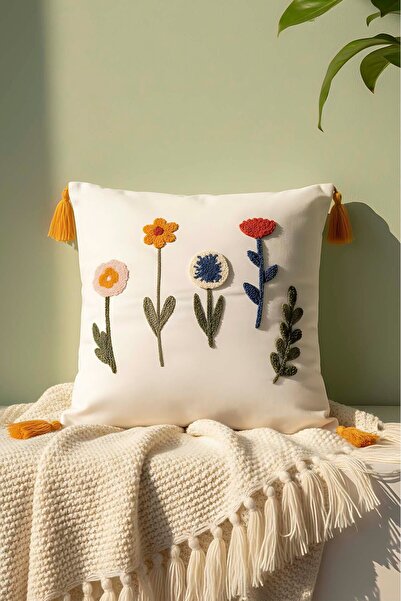 Rivaİstanbul Husă decorativă pentru pernă cu flori sălbatice colorate