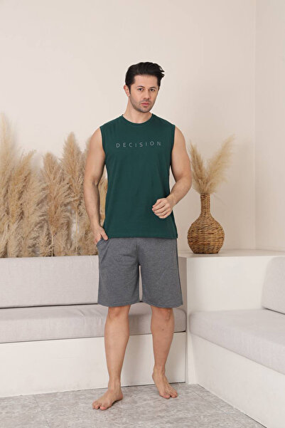 SEBOTEKS 100% Cotton Sleeveless Pocketed Men's Shorts Pajama Set 2011