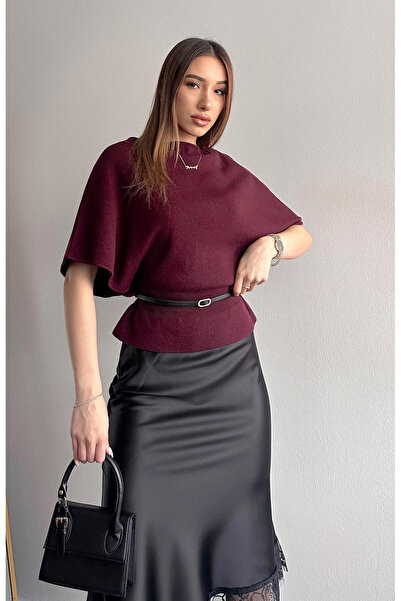 Lamierra Boat Neck Bat Sleeve Belted Sweater