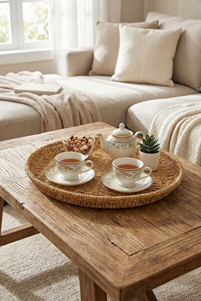 plentiful 40 cm Plastic Rattan Tray – Wicker-Look Decorative Serving Tray, Ki...