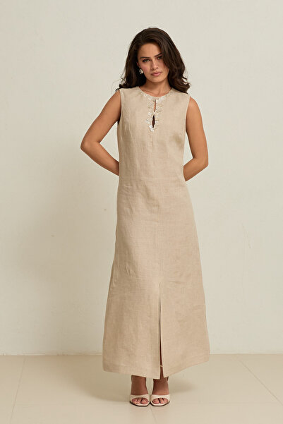 Setre Бежова рокля без ръкави с разрез