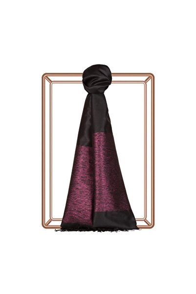 ipekevi Tek Taraflı İpek Şal - Düşes Simli - Siyah Fuşya