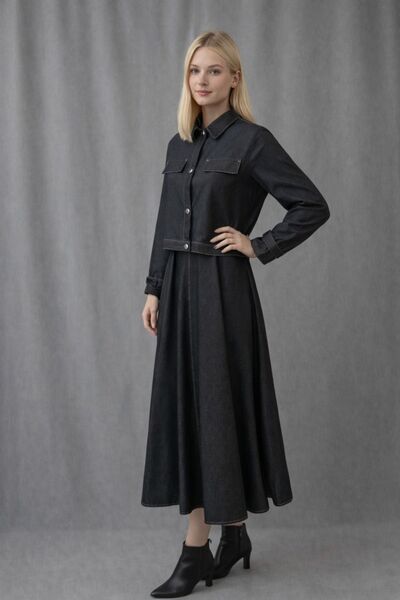 HİRAMİR Kadın İnce Denim Dokulu Ceketli Elbise Takım YZ2518
