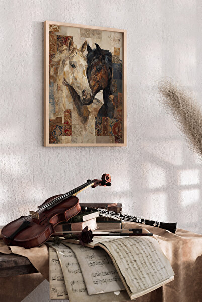 Artiera Μωσαϊκό Ελαιογραφία Ισχυρό έργο τέχνης με άλογα, Εθνικό Διακοσμητικό ...
