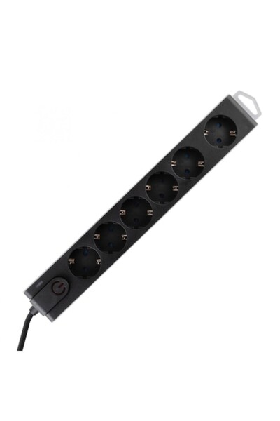 Home Protected Distribution Box with 6 Sockets, Black, 1.5 m