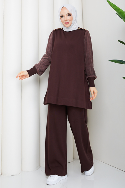 Pamuk Butik Women's Silk Kupra Pants and Double Mercerized Knitwear Set
