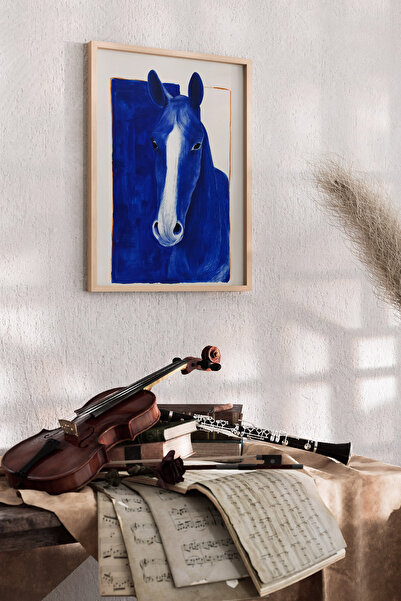 Artiera Κοβαλτίου μπλε μίνιμαλ πίνακας ζωγραφικής με άλογα, μοντέρνος διακοσμ...