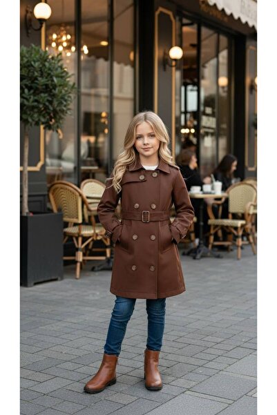 HÇ Hülya Çelik KİDSWEAR 2018 Girl's Trench Coat Brown