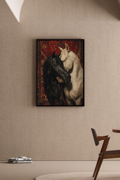 Artiera Ανατολία Βορντό Κιλίμ Πίνακας με Άλογα, Εθνικό Διακοσμητικό Σαλόνι - ...
