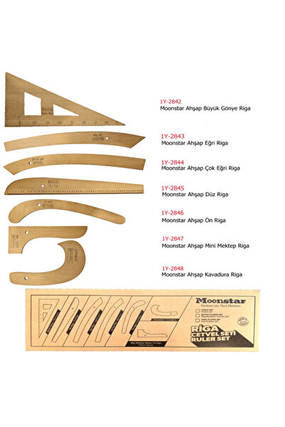 Moonstar Ahşap Riga Cetvel Takım (7 Parça Kutulu)
