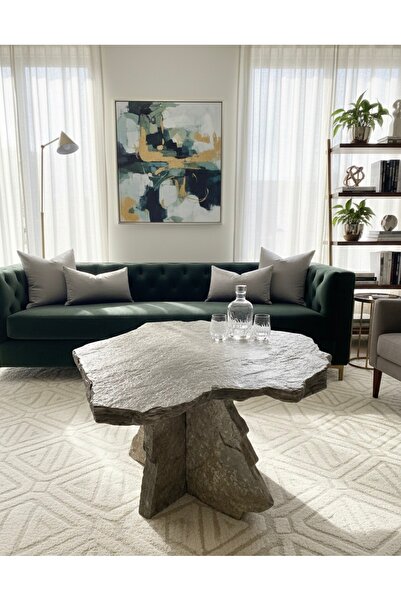 NZCollection Özel Tasarım Masif Doğal Taş Orta Sehpa - 90x75x65cm Dev Kaya Fo...