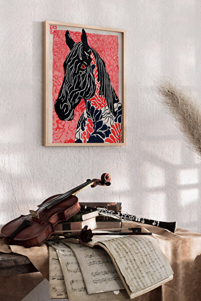 Artiera Πίνακας με μοτίβο λουλουδιών σε στυλ ποπ αρτ, εικόνα μαύρου αλόγου, μ...