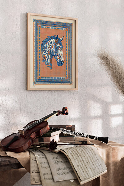 Artiera Εικόνα Μπλε Αλόγου με Παραδοσιακά Μοτίβα, Εθνικό Μοντέρνο Σαλόνι - Ζω...